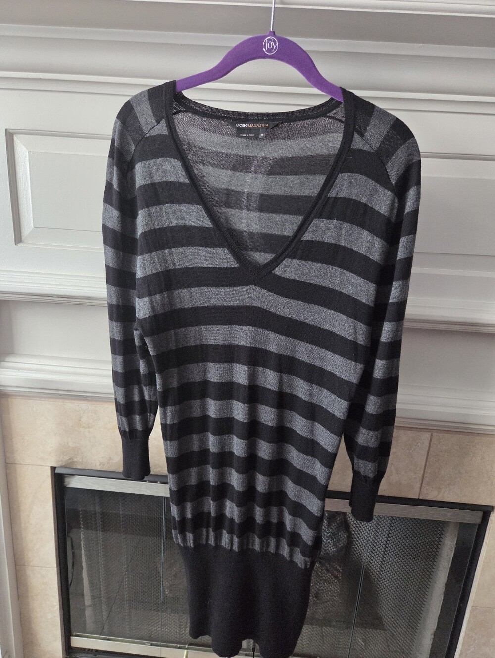 BCBG Max Azria Black Gray Striped Relaxed Fit Sweater Dress XS